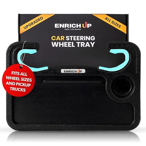 ENRICH UP 2-in-1 Car Steering Wheel Tray - Steering Wheel Desk for Laptop, Multipurpose Car Table for Eating & Work, Adjustable Car Food Tray with Silicone Rings (Mint) (Mint Ring) - Image 1
