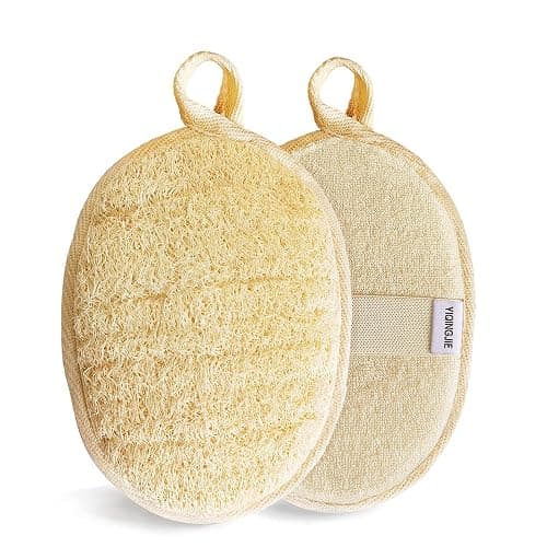 YIQINGJIE Natural Loofah Sponge Exfoliating Body Scrubber (2 Pack),Made with Eco-Friendly and Biodegradable Shower Luffa Sponge, Loofah for Women and Men, Beige - Image 1