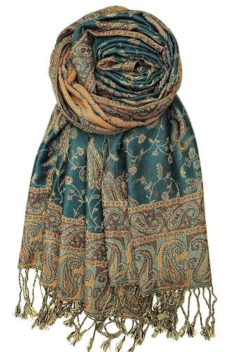 Achillea Reversible Paisley Pashmina Rave Scarf – Exotic Indian Shawls and Wraps for Evening Dresses, Festivals, All Seasons - Image 1