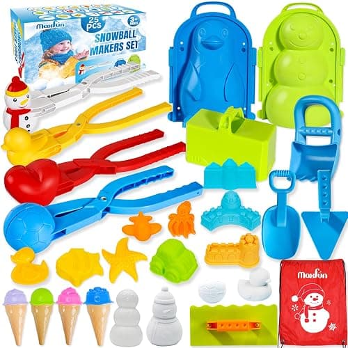Max Fun 25Pcs Winter Snowball Tool Kit with Handle for Snow Ball Shapes Fights Duck for Kids Toddlers Adults Outdoor Sand Molds Beach Toys - Image 1
