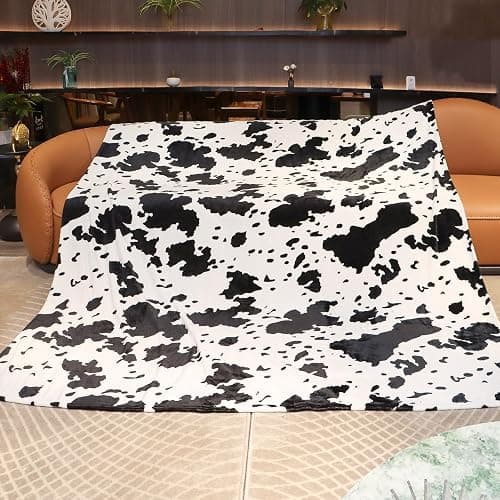 GEULAY King Size Cow Print Blanket - Breathable Lightweight Plush Fleece Throw for Livingroom Western Decor All Seasons, Luxuriously Soft Large Bed Cover 90"x108" - Black White Cow - King Size 90" x 108" (228 x 274 cm) - Image 1