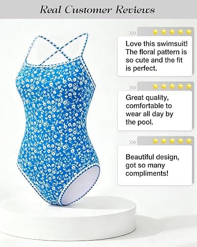 DaiLiWei One Piece Swimsuit Women Cute Floral Whip Stitch Swim Suits 2026 | Bathing Suit for Teens, Tummy Control Modest Swimwear, High Cut, Removable Padded, Self Tie Back, Pool Party, Beach Vacation - Image 1
