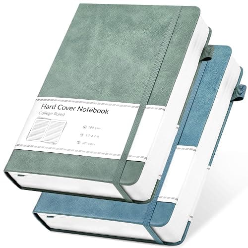 CAGIE Journals Notebooks for Women Men 2 Pack: Journaling Notebooks Journals for Writing Work Leather Diary Hardcover A5 Thick Note Taking Green& Blue - Image 1