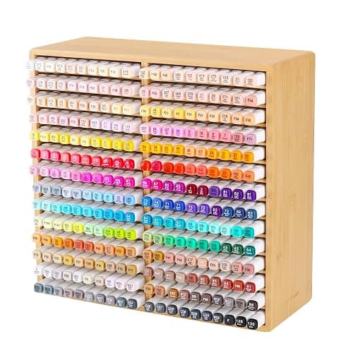 walowalo Bamboo Marker Organizer for 280 Markers Christmas Gifts Durable Pencil Holder Desk Storage Large for Artists Teachers Students Classroom Birthday Gifts No Assembly Required 28-Compartments - Image 1
