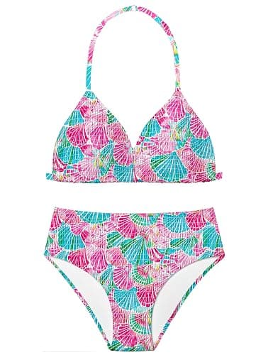 Doumlop Girls Swimsuit Bikini Set,Criss Cross Bathing Suits for Girl Two Piece Solid Color Girls' Swimwear for 7-16 Years - Image 1
