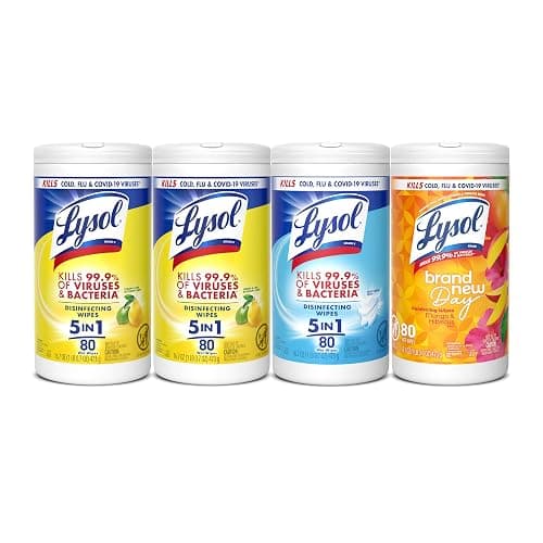 Lysol Disinfecting Wipes, Cleaner, Lemon + Mango + Linen, 80 ct. (4 Pack) | All Purpose Cleaner, Sanitizing, Deodorizing, Apartment Essentials, Back To School Cleaning Supplies, Kitchen & Bathroom Wipe - Image 1