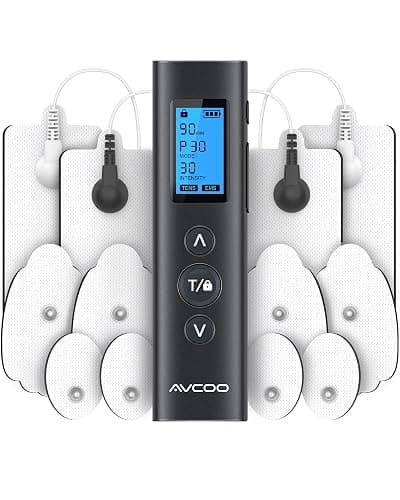 AVCOO 30 Modes TENS EMS Unit Compact Muscle Stimulator for Pain Relief of Back, Shoulder, Neck, Rechargeable & Portable Dual Channel EMS Muscle Stimulator with 30 Intensity Levels, 12 Electrode Pads - Black - Image 1