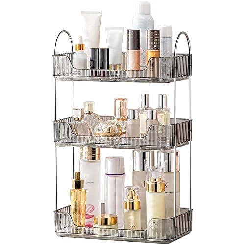 Akinbas 3 Tier Bathroom Organizer Countertop Makeup Perfume Tray Skincare Organizer for Bathroom Dresser Vanity (Grey) - Image 1
