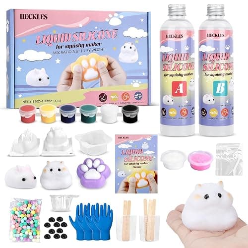 HECKLES DIY Taba Squishy Making Kit,18oz Squishy Molds Silicone,Liquid Silicone 1:1 AB Ratio Epoxy Resin Mix for Squishy Making, Mold Cat Claw, Hamster, Rabbit,Gifts for Any Occasion - Image 1