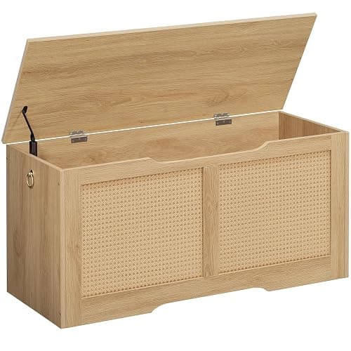 HOOBRO Storage Bench, 39.3" Toy Box, Rattan-Like Storage Chest, Sturdy Entryway Bench Supports 220 lb, Toy Chest, Safety Hinge, U-Shaped Opening, Easy Assembly, Natural NL11CW01 - Natural - 39.3"L x 15.7"W x 19.7"H - Image 1