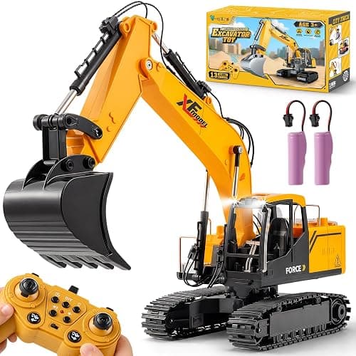 V-Opitos RC Excavator Toys for Boys Age 3, 4, 5, 6, 7, 8, 9, 10+ Years Old, 13CH Excavable Remote Control Construction Toys with Alloy Shovel/Lights/Sounds, Ideal Christmas Birthday Gifts for Kids - Image 1