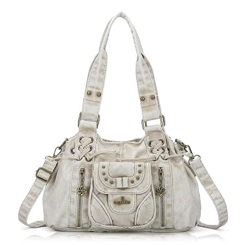 Angel Kiss Small hobo Bags for Women Retro Washed Leather Shoulder Handbag Roomy Top Handles Purses With Removable Strap - Image 1