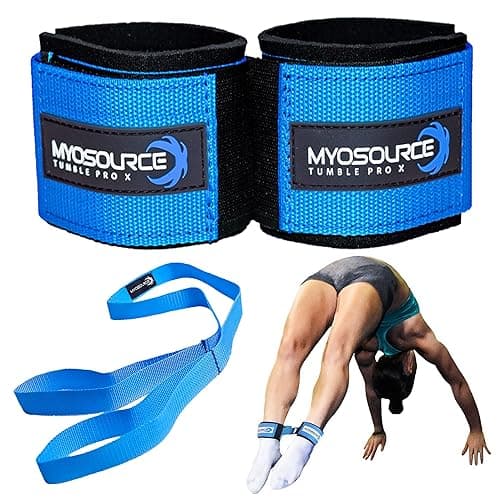 Myosource Kinetic Bands Tumble Pro X Ankle Straps Kit – Cheerleading Standing Tumbling Equipment, Gymnastics Backhandspring Trainer – Includes Flexibility Stunt Stretch Strap – Blue, Pink, Purple - Image 1