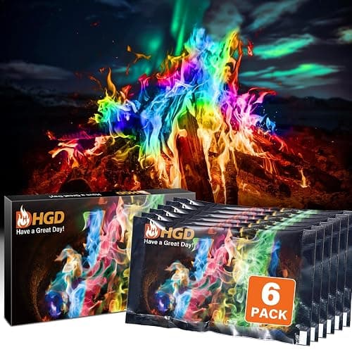 HGD (6 Pack) Magic Campfire Fire Color Changing Packets for Fire Pit, Indoor/Outdoor Fireplace, Bonfire - Rainbow Magical Flame, Camping Accessory, Compatible with Wood - Image 1