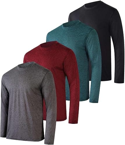 Real Essentials 4 Pack: Mens Long Sleeve Dry Fit T Shirts Hiking Fishing Workout Gym Work Sun UPF 50 Wicking Running Tee - Image 1
