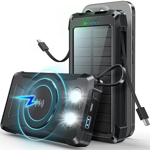 Magnetic Solar Power Bank 20000mAh Wireless Portable Solar Charger 22.5W USB C PD QC 3.0 Fast Charging 5 Output 3 Input Camping External Battery Pack,with 2 LED Flashlight for Outdoor (Black) - Image 1