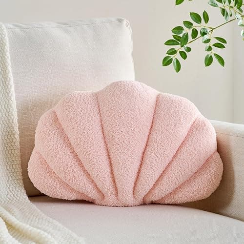 CANGHI Shell Pillow Seashell Decorative Pillow Light Pink Beachy Coastal Shell Shaped Throw Pillows 13x10 Inch Soft Ocean Beach Sea Shell Plush Pillows Cushion for Bed Couch Living Sofa Room Decor - Light Pink - 13 X 10 Inch - Image 1