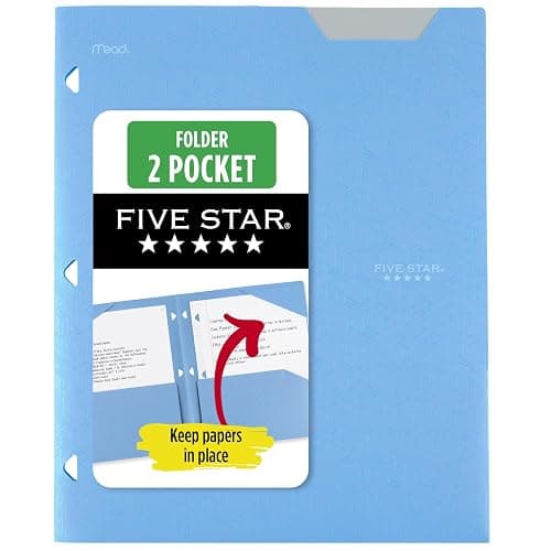 Five Star 2-Pocket Folder, Plastic Folder with Stay-Put Tabs, Fits 3-Ring Binder, Holds 8-1/2" x 11" Paper, Pacific Blue (333420C-ECM) - Image 1