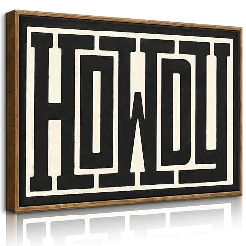 QIYFFBN Framed Funky Western Wall Decor Black and White Howdy Wall Art Big Texas Modern Canvas Picture Southwestern Country Ranch Sign Print Trendy Cowgirl Cowboy Farmhouse Art(12x16in Framed) - Image 1