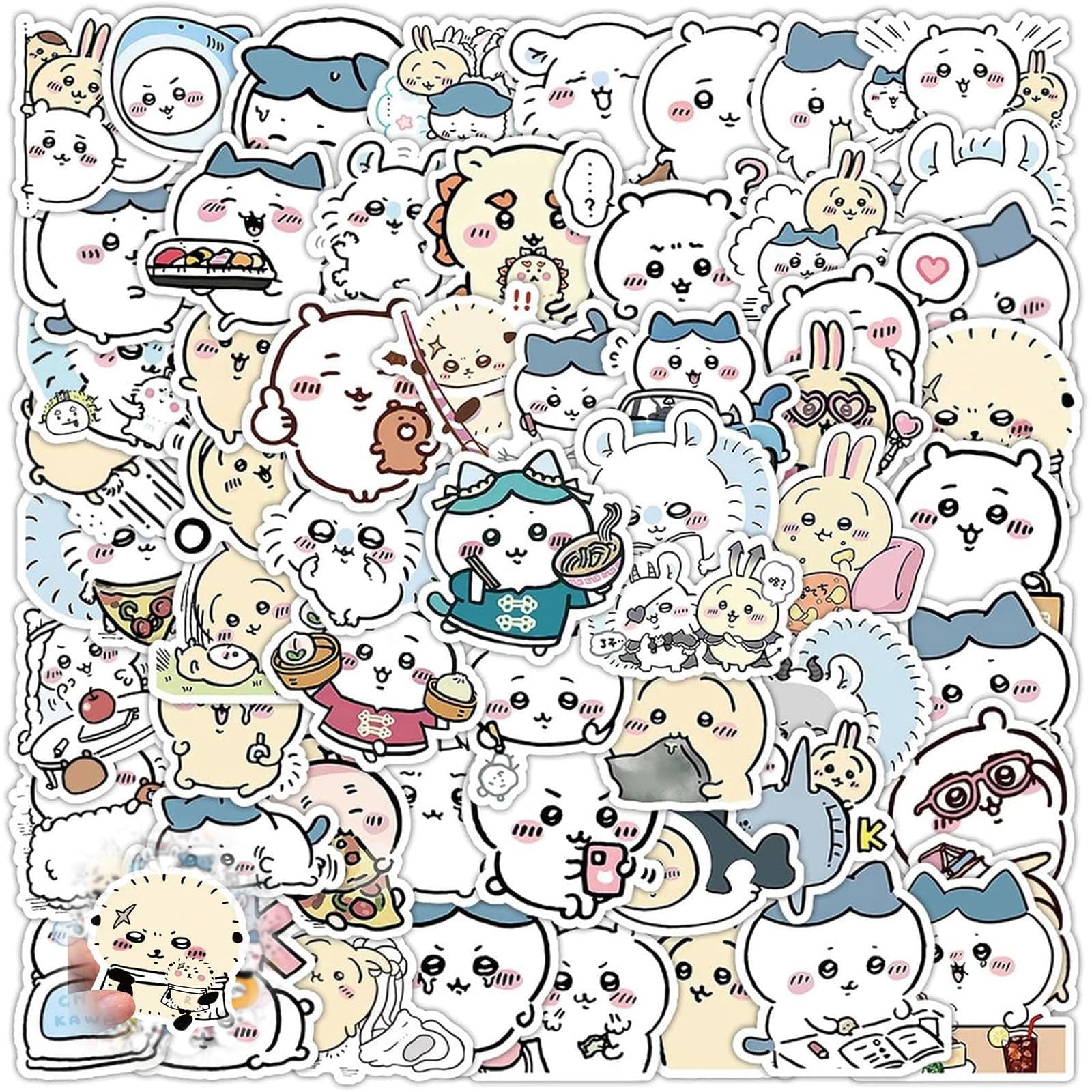 Lyvixora 60pcs Kawaii Chiikawa Stickers - Japanese Cartoon Decals for Water Bottles, Laptops, Skateboards - Cute, Waterproof & Trendy Stickers for Teens & Kids - Image 1