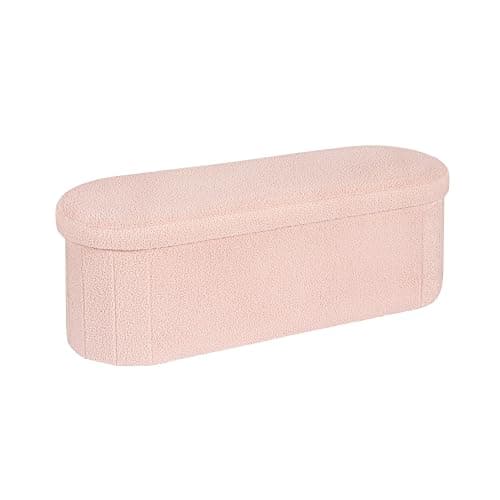 PINPLUS Storage Ottoman Bench Tufted Oval Ottomans for Living Room Foot Rest, Chest Box Velvet Bench with Storage, Pink 43"x15"x15" (Pink) - Image 1
