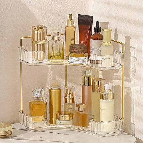 Aveniee Corner Bathroom Counter Organizer, Bathroom Countertop Shelf Makeup Organizer for Vanity Perfume Tray for Corner Storage (2 Tiers, White) - Image 1