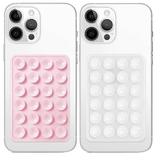 Anteel 2 Pack Silicone Suction Phone Case Mount, Non Slip Sticky Grip, Silicon Adhesive Suction Cup Mount, Strong Grip Holder for Selfies and Videos (LightPink&Translucent) - Image 1