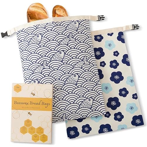 Augine Beeswax Bread Bags for Sourdough, Reusable Bread Bags for Homemade Bread, 2 Pack Natural Cotton Beeswax Storage, Natural Cotton Beeswax Bags, Large Capacity - Image 1