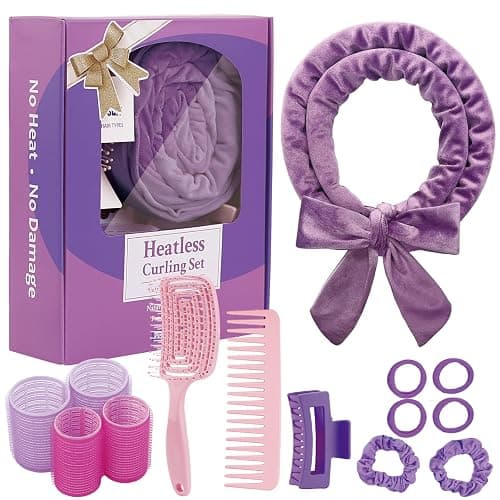 Heatless Curls Headband, Hair Rollers for Heatless Curls, 70" Velvet Heatless Curlers for Women Girls Overnight Curls, No Heat Hair Curlers to Sleep In - Purple - Image 1