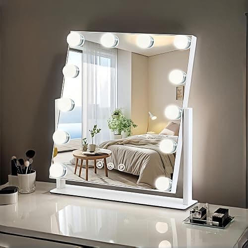 ZBOCAI Vanity Mirror with Lights, 13'' x 11'' Lighted Makeup Mirror for Desk, Hollywood Mirror with 12 Dimmable Bulbs, 3 Color Modes, Smart Touch Control, 360°Rotation - Image 1