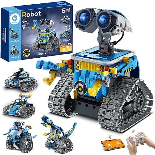 Sillbird Robot Building Kit with Remote Control STEM Gifts for Boys Ages 8-12, Technic Coding Robotic Toys for Kids Birthday, Build 5in1 Models with 488 Pieces - Blue - Image 1