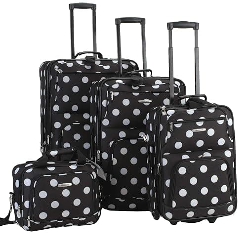 Rockland Polka Softside Upright Luggage Set, Expandable, Lightweight, Black Dot, 4-Piece (14/19/24/28) - Image 1