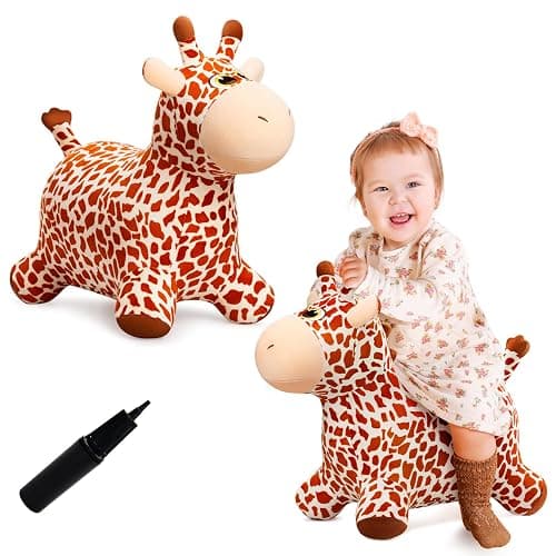 VangeBow Inflatable Plush Bouncy Horse Animal Hopper for Toddlers (Giraffe) | Soft, Durable Plush Cover, Gift for 1-5 Year Old Boys & Girls, CPC Tested, Pump Included, Indoor Outdoor Play, Easy to Clean - Image 1