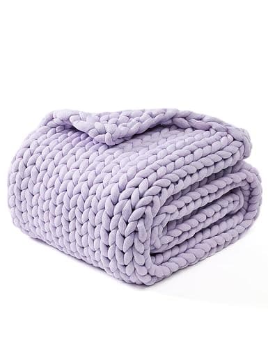 YnM Chunky Throw Blanket, Medium-Weight, Hand Knitted, Skin Friendly, Ventilated and Breathable, Machine Washable, Home Décor Piece for Couch, Sofa and Bed (Iris Lavender, 40x50 Inch) - Image 1