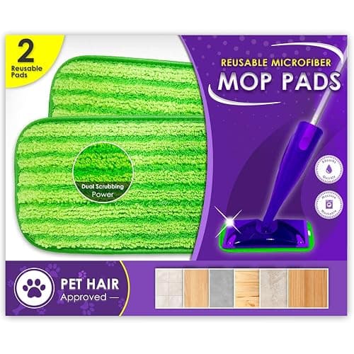 Turbo Mops Reusable Floor Mop Pads - Pack of 2, Machine Washable, 12-inch Microfiber Mop Refills - Compatible with Swiffer Wet Jet - Household Cleaning Tools - Image 1