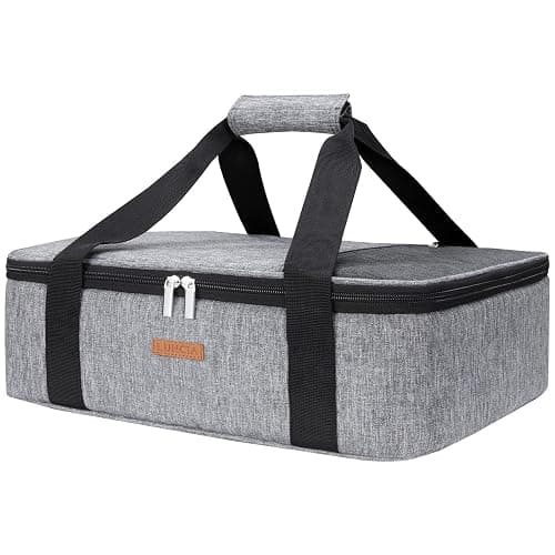 LUNCIA Insulated Casserole Carrier for Hot or Cold Food, Lasagna Lugger Tote for Potluck Parties/Picnic/Cookouts, Fits 9"x13" Baking Dish, Grey - Image 1