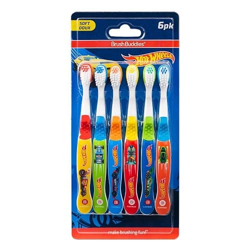 Brush Buddies Hot Wheels Toothbrush for Kids, Kids Toothbrushes, Toothbrush Pack, Soft Bristles for Kids, Toddler Ages 2-4, 6PK - Image 1