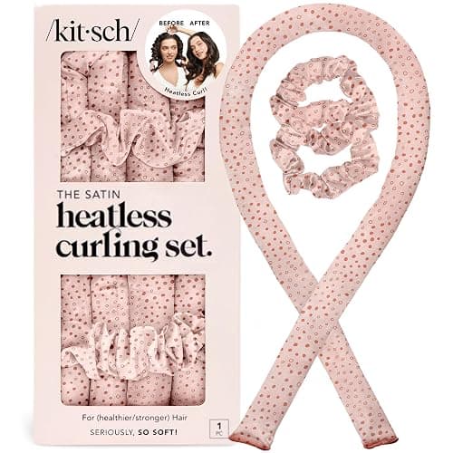 Kitsch Satin Heatless Curling Set β Heatless Curls Overnight with 34" Hair Curler & 2 Satin Scrunchies β Comfortable Hair Curlers to Sleep In for Frizz-Free, No Heat Damage Styling - Micro Dot - Image 1