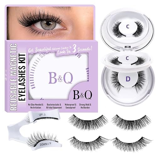 B&Q Magnetic Eyelashes with Applicator 2 Pair Natural Look Magnetic Lashes | Natural Reusable Magnetic Lashes with Applicator No Glue Beginner-Friendly Magnetic False Eyelashes Comfortable for All-Day - Image 1