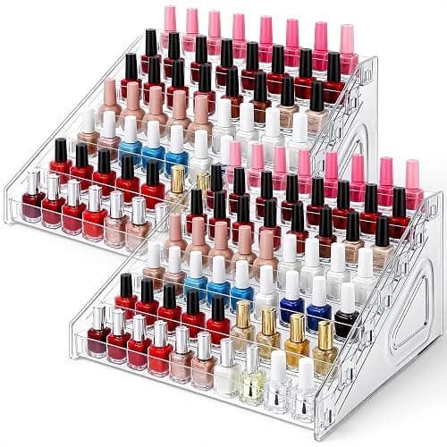 Oqqlin 2 Pcs 7 Layers Nail Polish Organizer, Clear Plastic Nail Polish Stand Large Essential Oil Storage Holder for Cosmetic, Eyeglasses, Perfume, Jewelry, Lipstick - Image 1