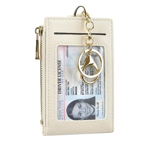 Cynure Women Leather RFID Blocking Card Holder Slim Small Zipper Keychain Front Pocket Wallet with 2 ID Window, - Image 1