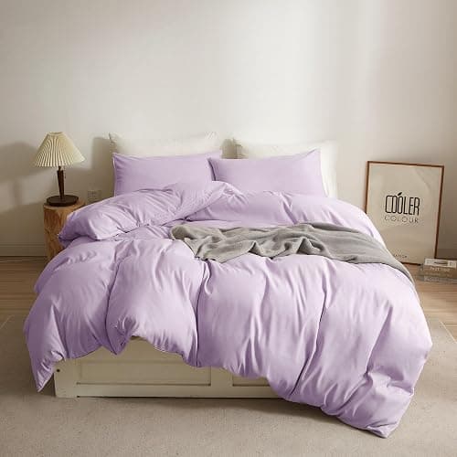 Ruccit Lilac Duvet Cover Set King Size Plain Brushed Microfiber King Bed Duvet Cover Purple Soft 3pcs Women Bedding Set with Zipper Closure Corner Ties-Durable,Fade resistant - King - Lilac - Image 1