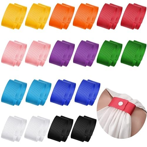 Dingion 20 Pairs softball sleeve holders for women Sports t shirt sleeve Clips with Snaps Gymnastics Soccer Straps ties Scrunchies for Shirts, 10 Colors - Image 1