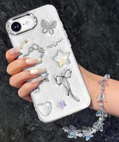 Toycamp for iPhone 16e Case for Women Girls - Cute Girly Kawaii Cartoon 3D Cat Star Bow Design with Charm Butterfly Wrist Chain Phone Cover Aesthetic Pretty Unique for iPhone 16 e Cases 6.1 Inch - Image 1