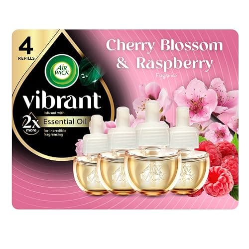 Air Wick Plug-In Scented Oil Refills, 4 Count, Cherry Blossom & Raspberry, Air Fresheners, Essential Oils - Image 1