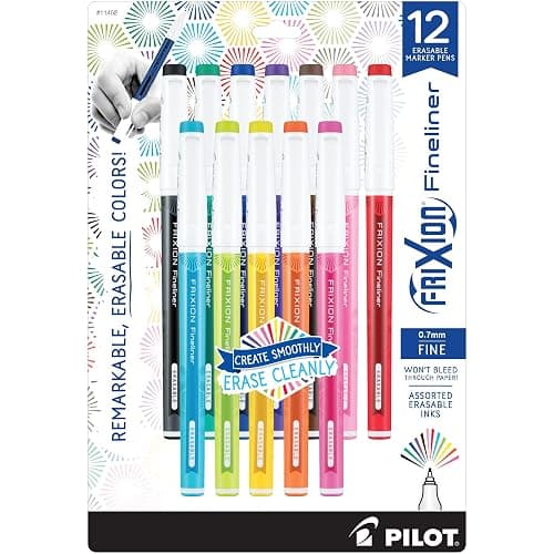 PILOT Pen 11452 FriXion Fineliner Erasable Marker Pens, Fine Point, Assorted Color Inks, 12 Count-Pack - Image 1