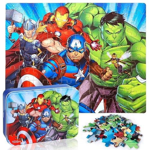 LELEMON 100 Piece Puzzles for Ages 4-8 in a Metal Box, Educational Kids Jigsaw Puzzle Games and Toys for Girls and Boys - Image 1