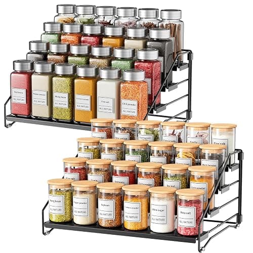 RCHYFEED Spice Rack Organizer for Cabinet Pantry,4 Tier Spice Rack Countertop,Tierd Spice Organization Easy Visibility, Depth Adjustable Seasoning Organizer for Cabinet (Black, 2Pack) - Black - 2Pack - Image 1