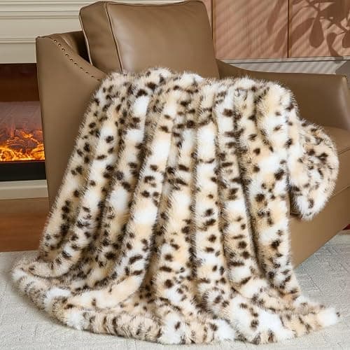 Luxury Fluffy Faux Fur Throw Blanket,Thick Fluffy Silky Fuzzy Cozy Blanket,Plush Blankets for Couch, Sofa, Chair, Bed-Leopard Print,50x60 Inches - Image 1