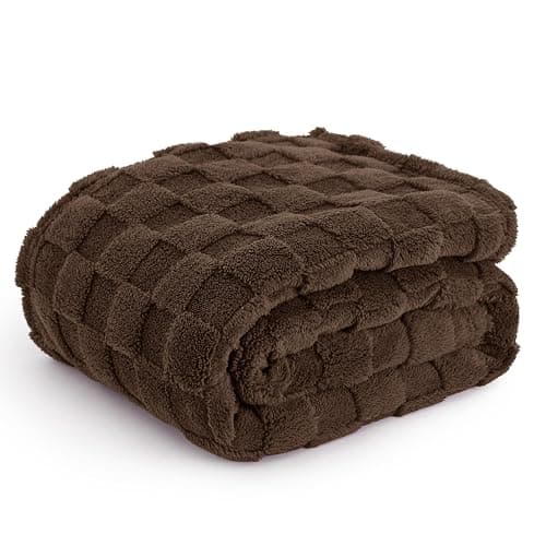Bedsure GentleSoft Fall Throw Blanket for Couch Dark Brown - Checkered Fleece Blankets Gifts for Women Men Girls, Cute Soft Cozy Throw for Bedroom Home Decor Gifts, 50x60 Inches - Image 1